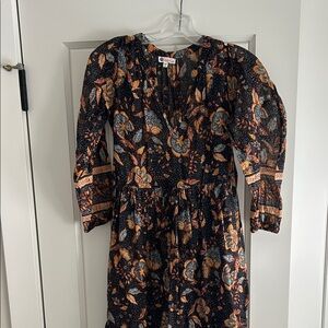 Sundry Black and Orange Floral Long Sleeve Dress